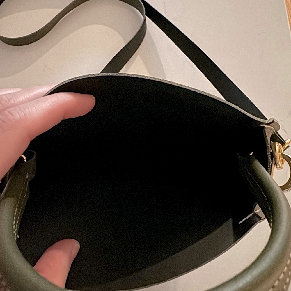 Alice Yardley The Nellie Olive Green Round Crossbody Leather Bag - Picture 8 of 11